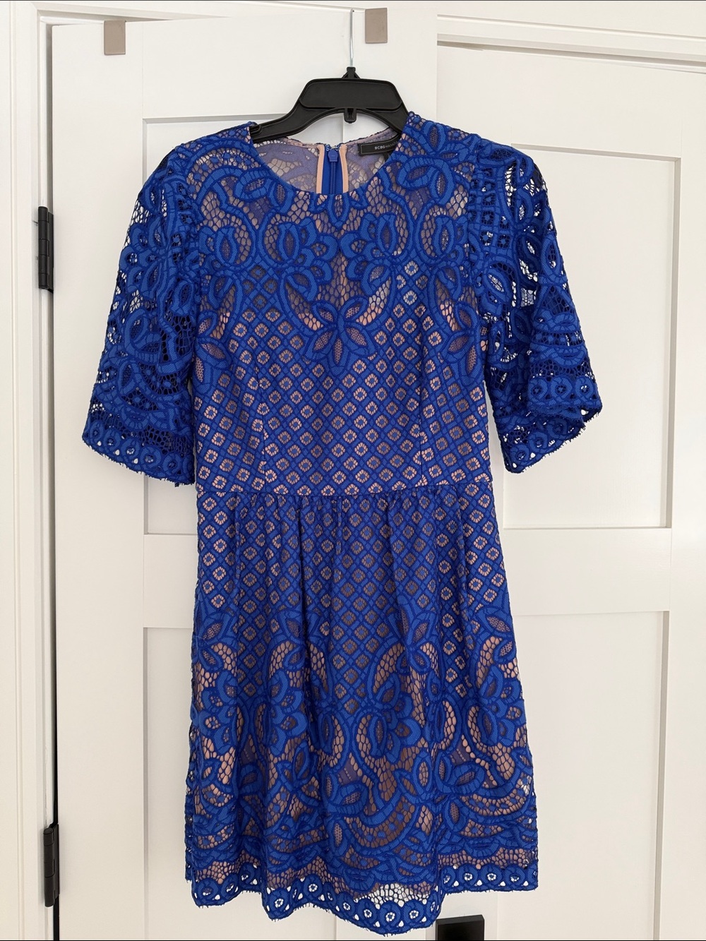 BCBGMaxAzria Royal Blue Lace Mini Dress with Nude Lining